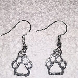 Handmade Silver Paw print Dangle Earrings Small Silver dog cat Paw charms NEW